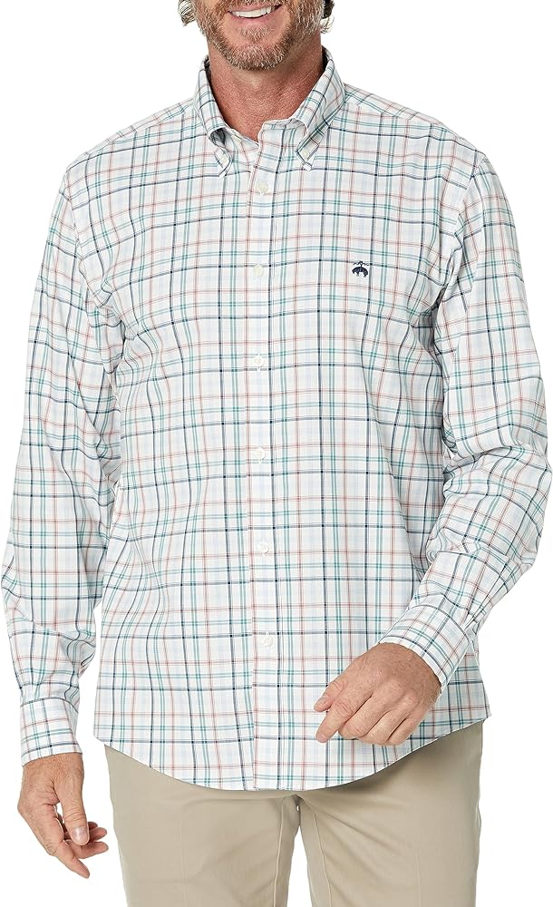 Brooks Brothers Men's Non-iron Stretch Oxford Sport Shirt Long Sleeve Check