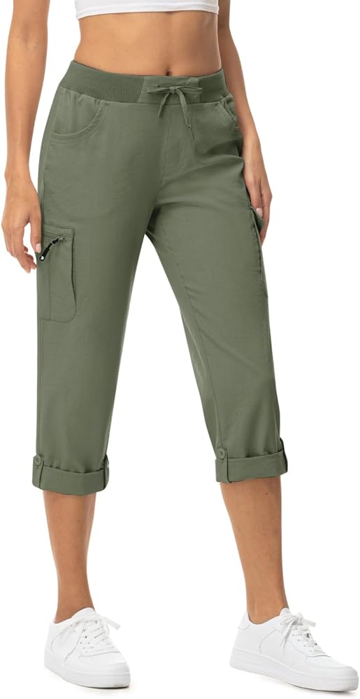 TBMPOY Womens Cargo Capris Lightweight Hiking Pants 6 Pockets Quick Dry Casual Outdoor Trip Loose Shorts Cropped Cotton