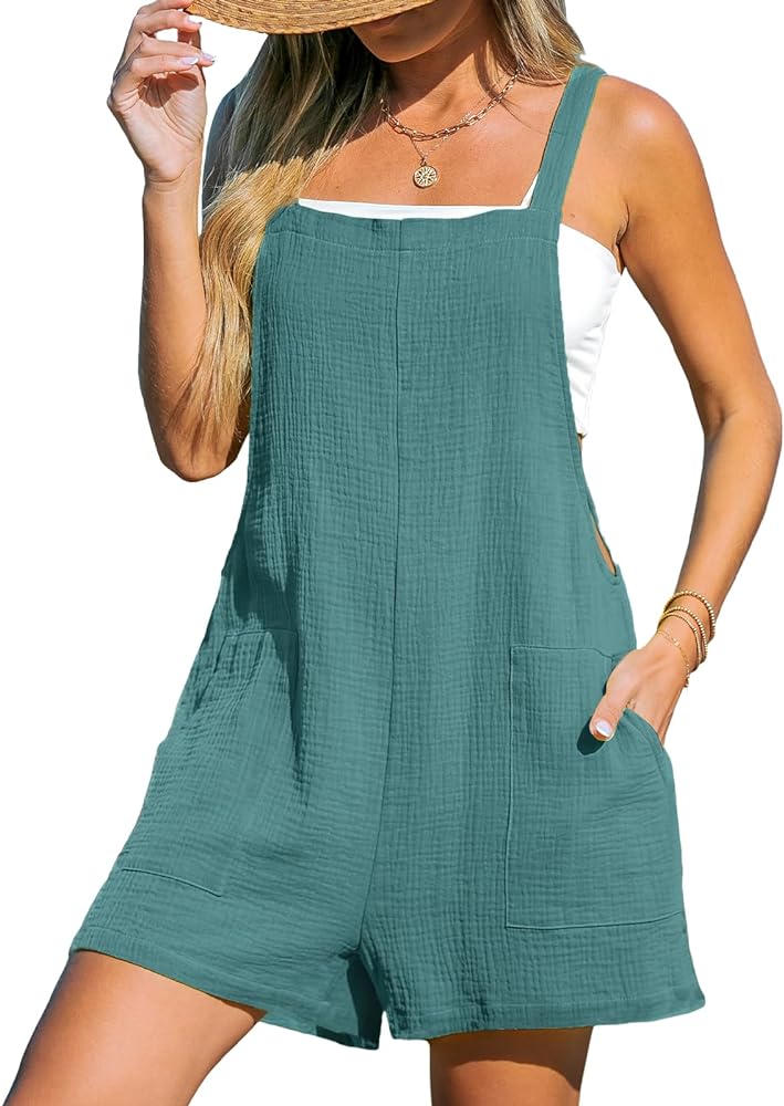 CUPSHE Women's Romper Square Neck Pinafore Jumpsuits Sleeveless Overall Wide Leg Outfit Casual Dressy