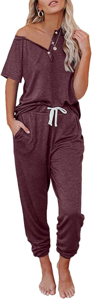 AUTOMET Womens 2 Piece Outfits Pajamas Sets Summer Lounge Sets Loungewear Sweatsuits with Sweatpants