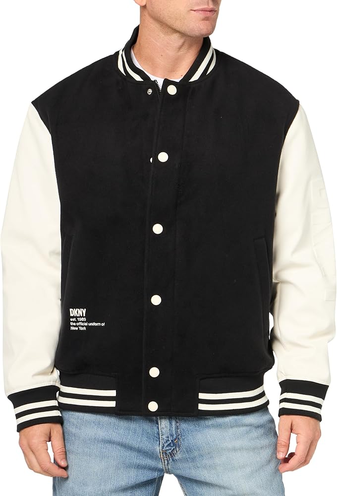 DKNY Men's Wool Blend Varsity Bomber