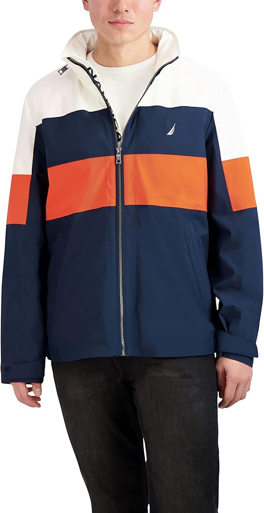 Nautica Men's Water Resistant Long Sleeve Zip Up Hidden Hood Mechanical Stretch Jacket