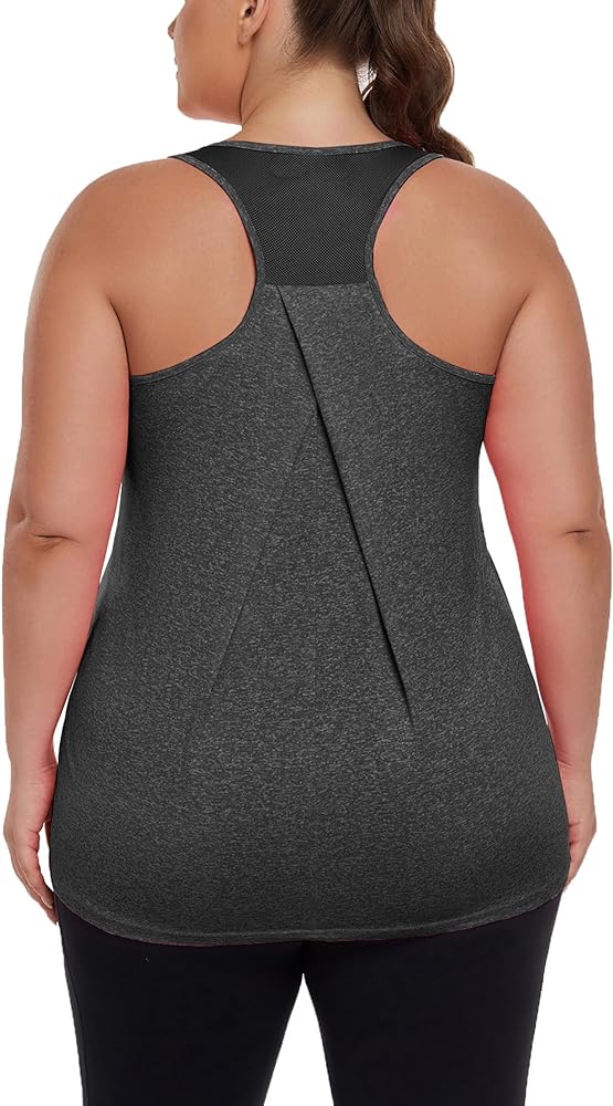 Women's Plus Size Athletic Tank Tops Racerback Workout Flowy Tops Yoga Running Sleevelss Summer Shirts Loose