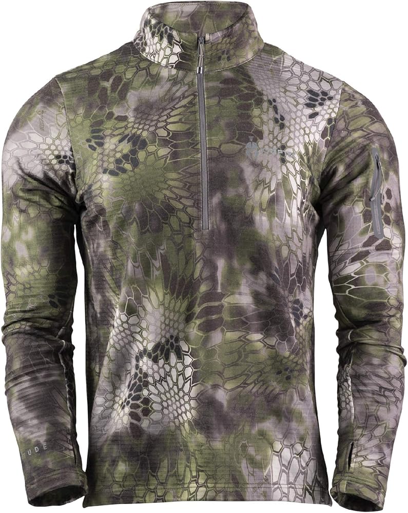 Kryptek Men’s Arma Fleece Half Zip, Stealthy Camo, Performance Long Sleeve with Merino Wool Backer for temperature regulation