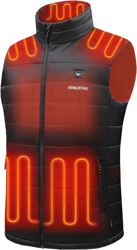 Venustas Men's Heated Vest with Battery Pack 7.4V, Ultra-thin Carbon Fiber, Suitable for Winter Outdoor Hunting Skiing