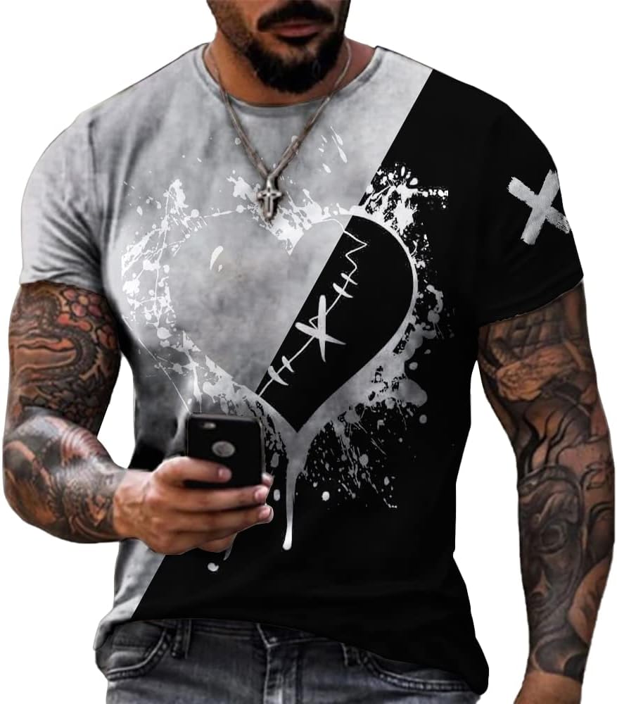 Men's Flag Skull Short Sleeve Mens Classic Casual Sports Fit Short Sleeve T-Shirt