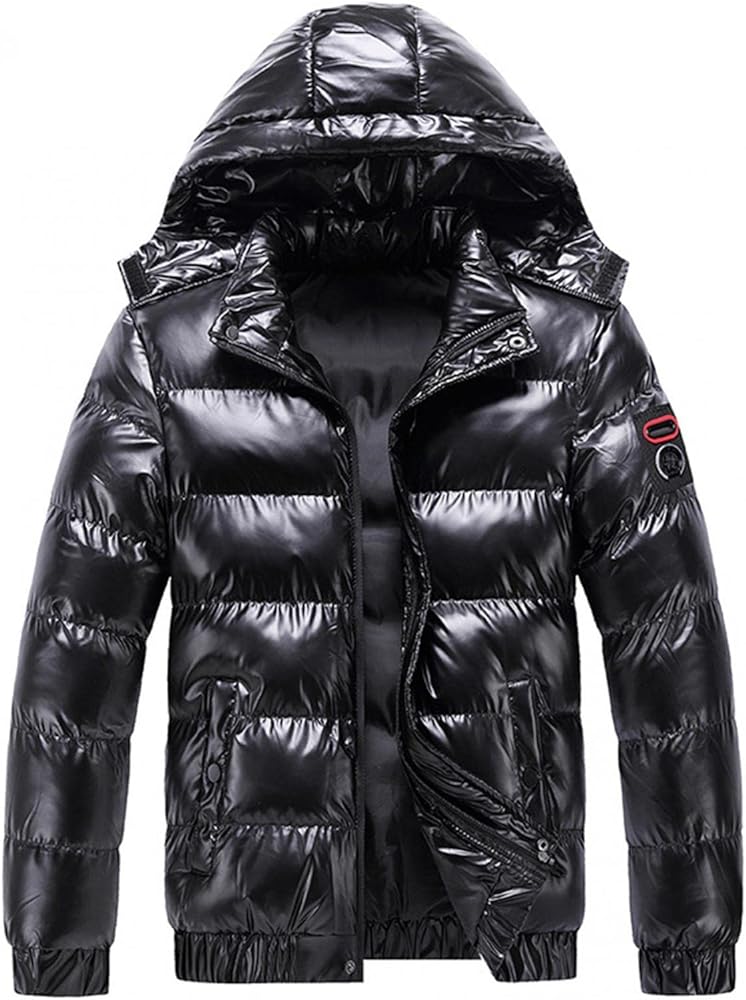 Mens Shiny Down Coat Removable Hood Winter Thicken Warmth Puffer Jacket Fashion Waterproof Parka Coat Outerwear