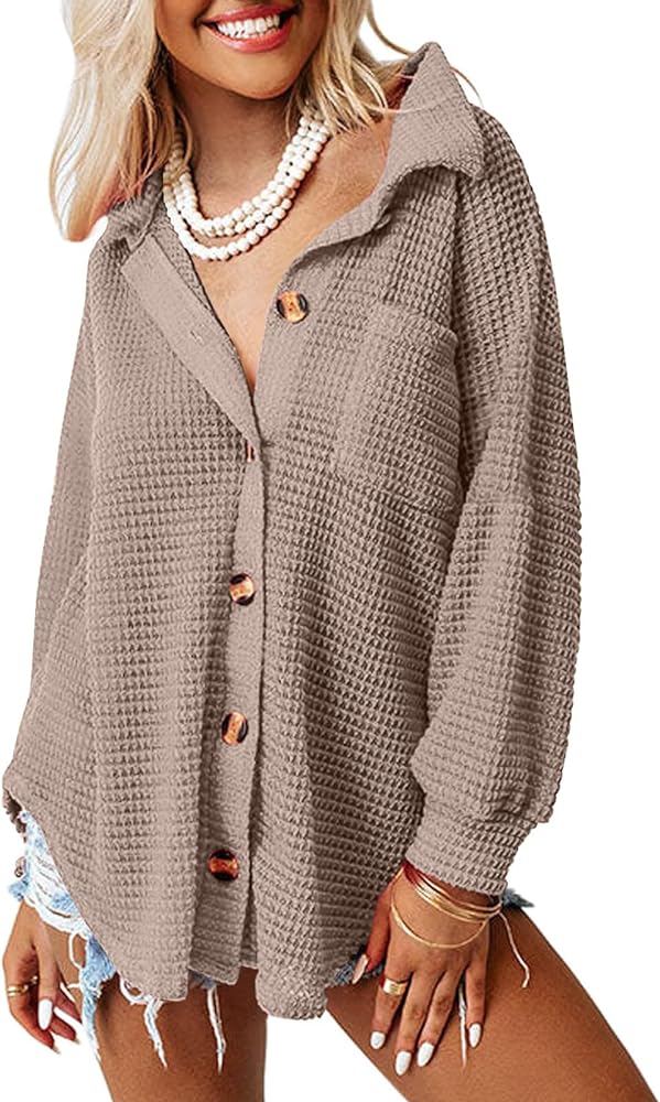 AUTOMET Womens Shackets Waffle Knit Casual Jackets Button Down Flannel Shirts Trendy Tops Fall Clothes 2024 Fashion Outfits