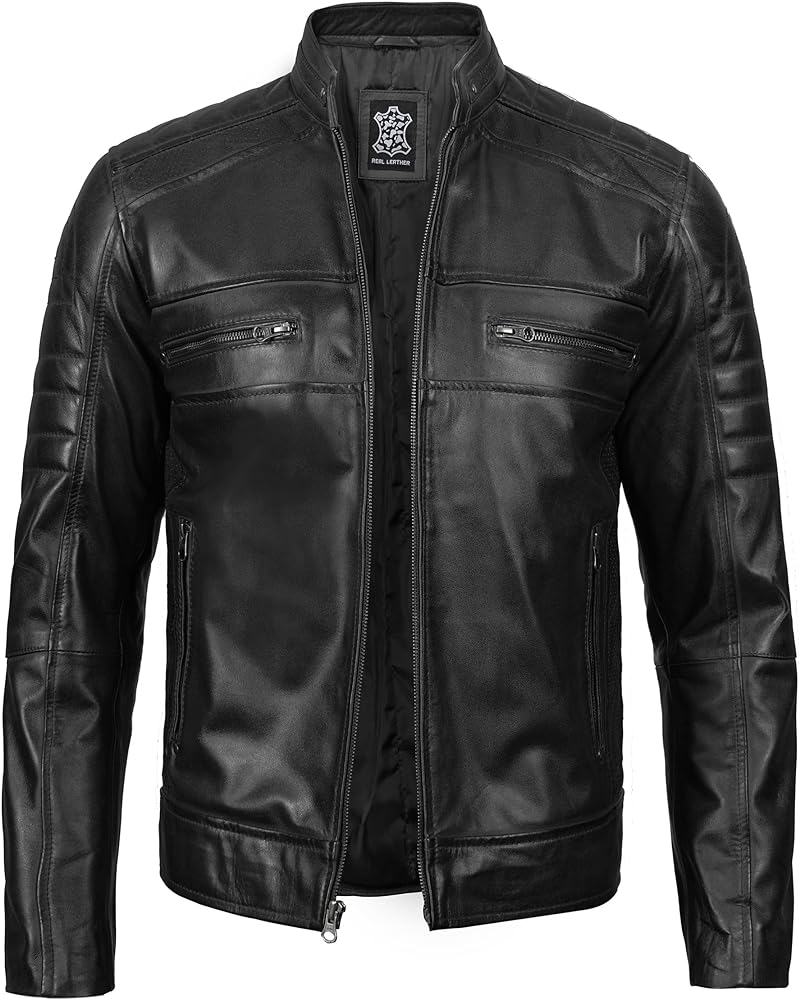 Blingsoul Leather Jacket Men - Cafe Racer Style Leather Mens Motorcycle Jackets