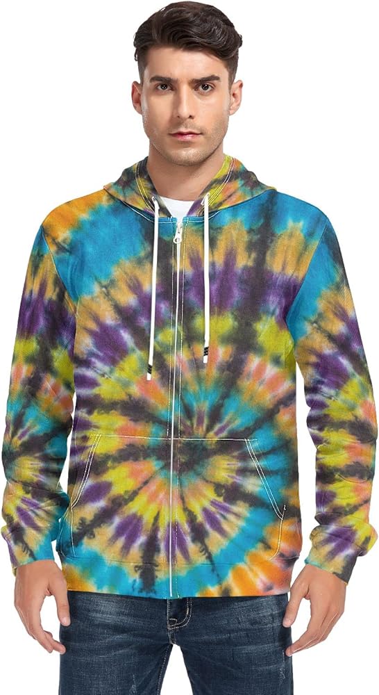 ALAZA Abstract Retro Psychedelic Ice Tie Dye Swirl Men's Full-Zip Fleece Hoodie