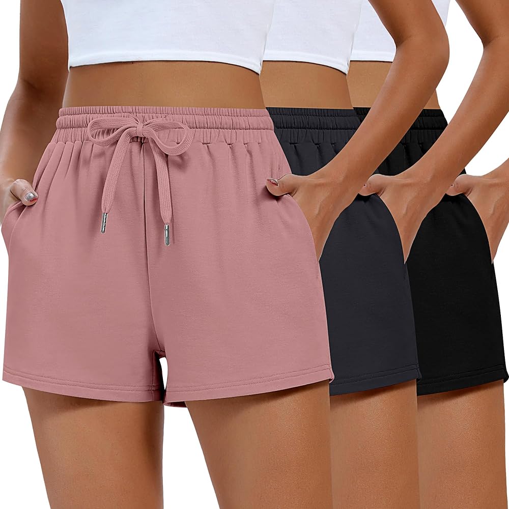 3 Pack Womens Sweat Shorts Drawstring High Waist Summer Athletic Shorts Loose Elastic Shorts with Pocket 2024 Trendy