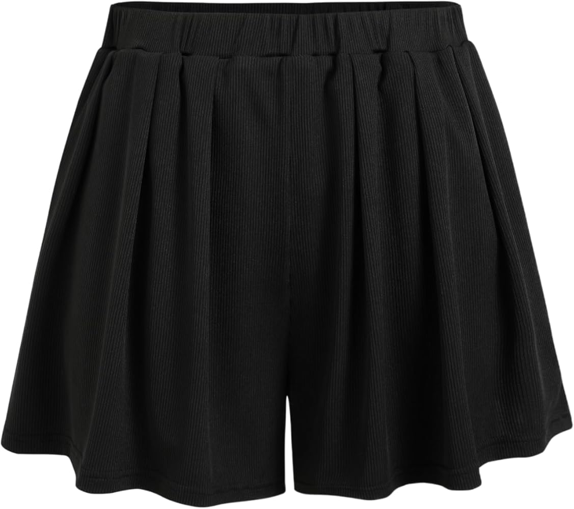 CIDER Solid Elastic Waist Wide Leg Shorts