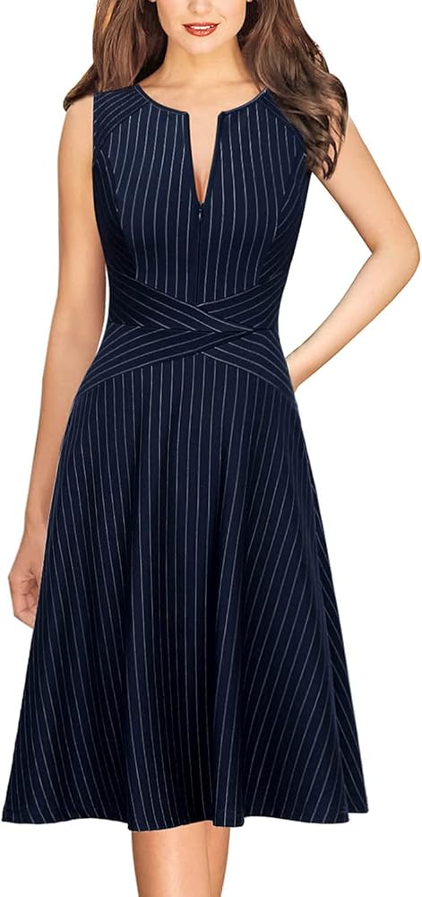 VFSHOW Womens Elegant Front Zipper Slim Work Business Office Party Cocktail Skater A-Line Dress