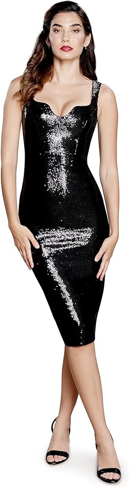 Dress the Population Women's Sloane Rounded V Neck Bodycon Midi Dress