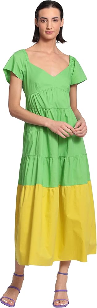 Donna Morgan Women's Colorblock Midi Tiered Trapeze Dress