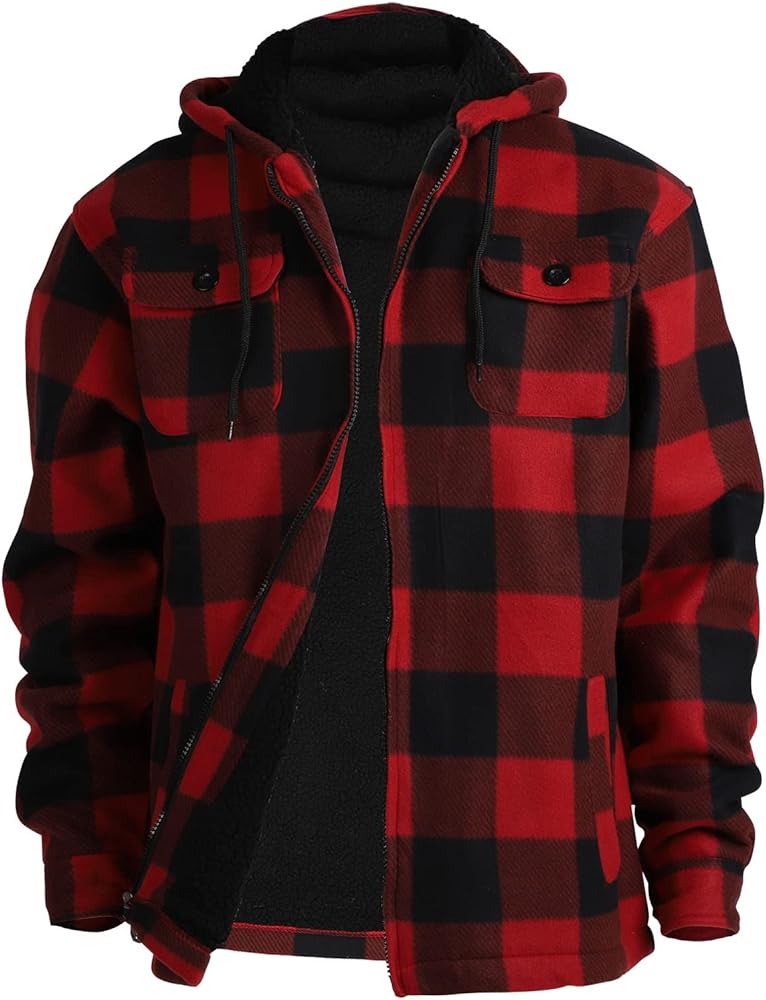 Winter Heavy Warm Sherpa Lined Fleece Plaid Flannel Jacket Men Plus Size S-5XL Big&Tall Mens Coat