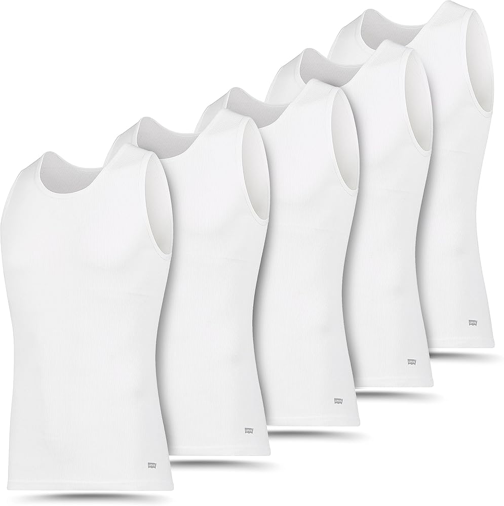 Levi's Lightweight Tank Tops for Men, 5 Pack Classic Ribbed Cotton Mens Undershirts