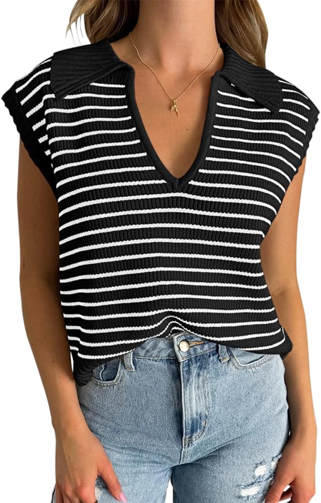 Yousify Summer Sweaters for Women 2024 V Neck Cap Sleeve Tops Sleeveless Spring Clothes Sweater Vest S-2XL