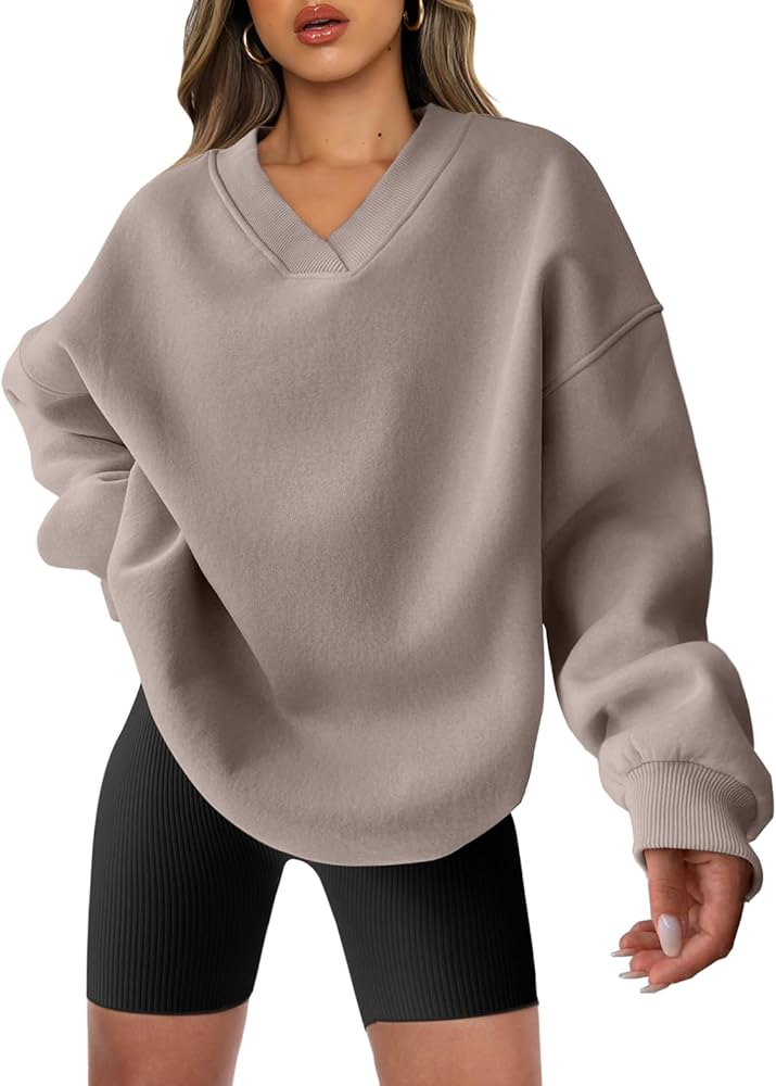 ANRABESS Women Oversized Sweatshirt Hoodies Casual V Neck Long Sleeve Shirts Fleece Pullover Tops Fall Teens Preppy Clothes