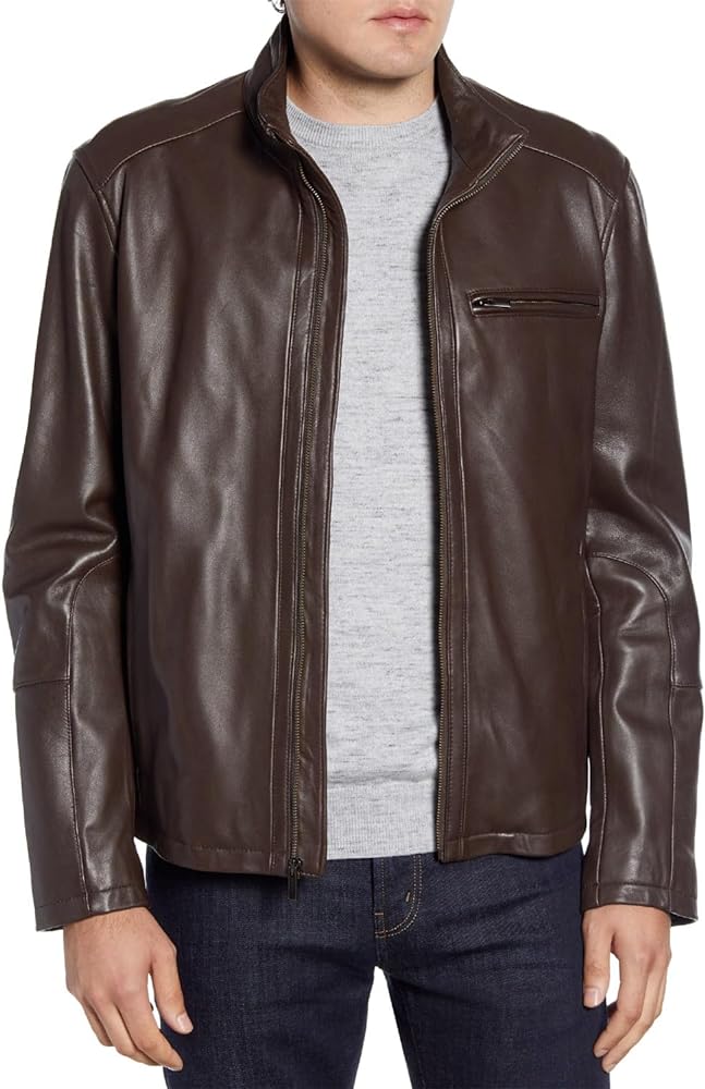 Cole Haan Men's Smooth Leather Moto Jacket