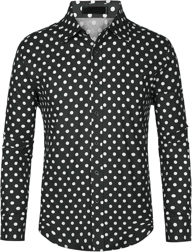 Lars Amadeus Polka Dots Pattern Shirt for Men's Long Sleeves Color Block Business Shirts