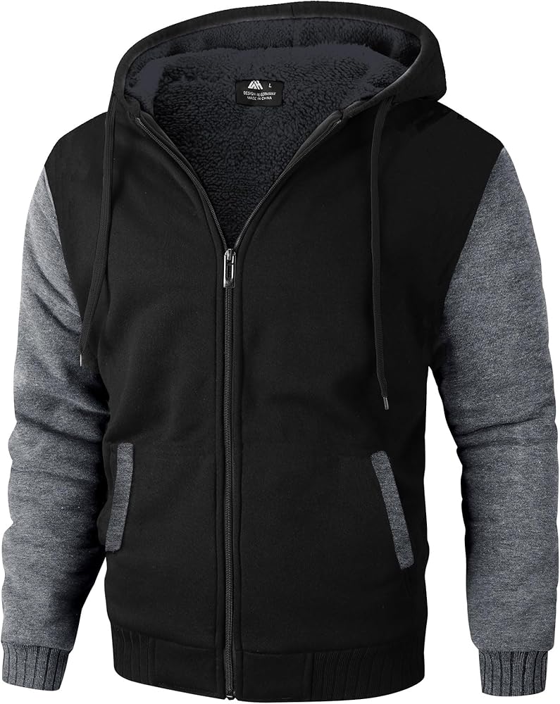 JACKETOWN Men Hoodies Heavyweight Full Zip Up Fleece Sweatshirt Winter Sherpa Lined Coat with Pockets