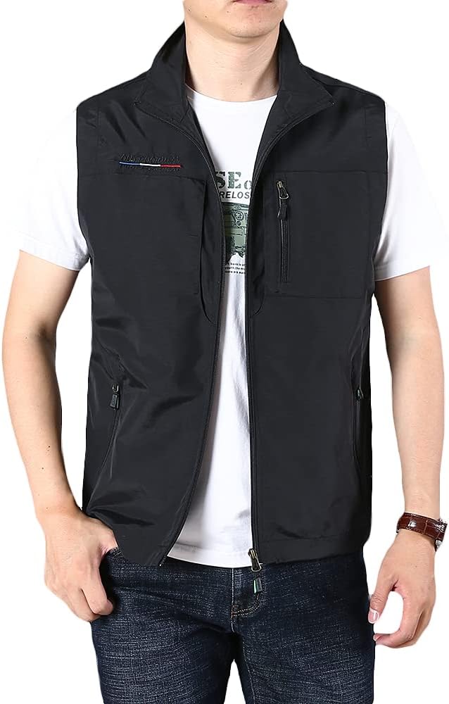 PRIJOUHE Mens Outwear Running Vest Lightweight Sleeveless Multi Pockets Fishing Safari Photo Golf Vests Jacket