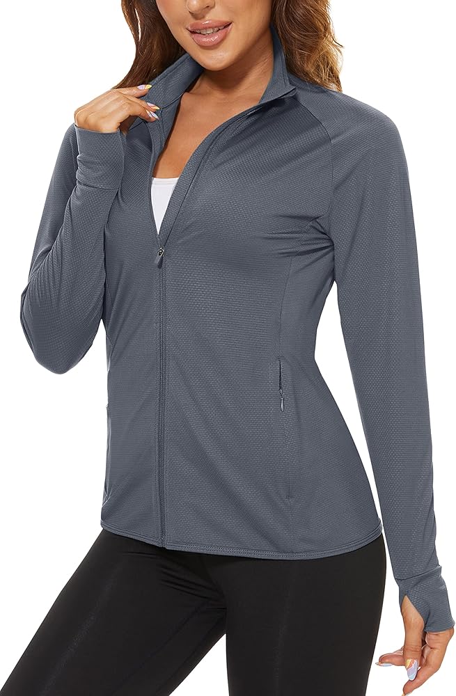 TACVASEN Women's Athletic Jackets Lightweight UV Protection Shirts Full Zip Workout Jacket UPF 50+ Long Sleeve Sun Shirt