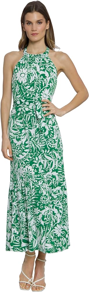 Maggy London Casual Sleeveless, Waist Tie, Maxi Unlined Halter Dresses for Women