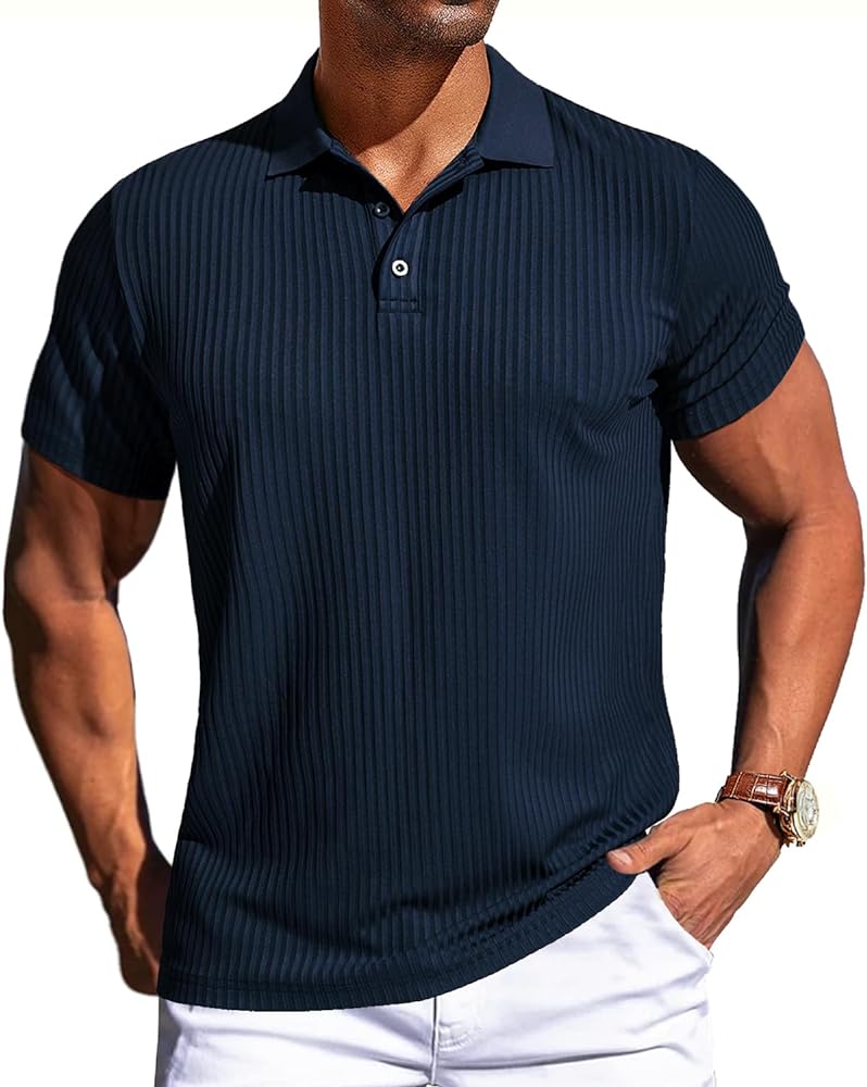 PJ PAUL JONES Mens Texture Polo Shirts Casual Wrinkle Free Elasticity Short Sleeve Knit Golf Shirt Tops