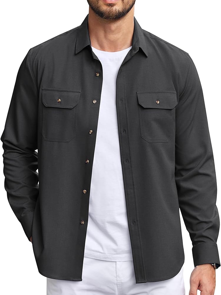 COOFANDY Mens Casual Button Down Shirts Long Sleeve Wrinkle-Free Shirt Lightweight Shirt Jacket