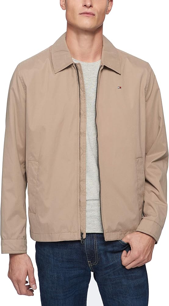 Tommy Hilfiger Men's Lightweight Microtwill Golf Jacket (Standard and Big & Tall), Deep Khaki, Small