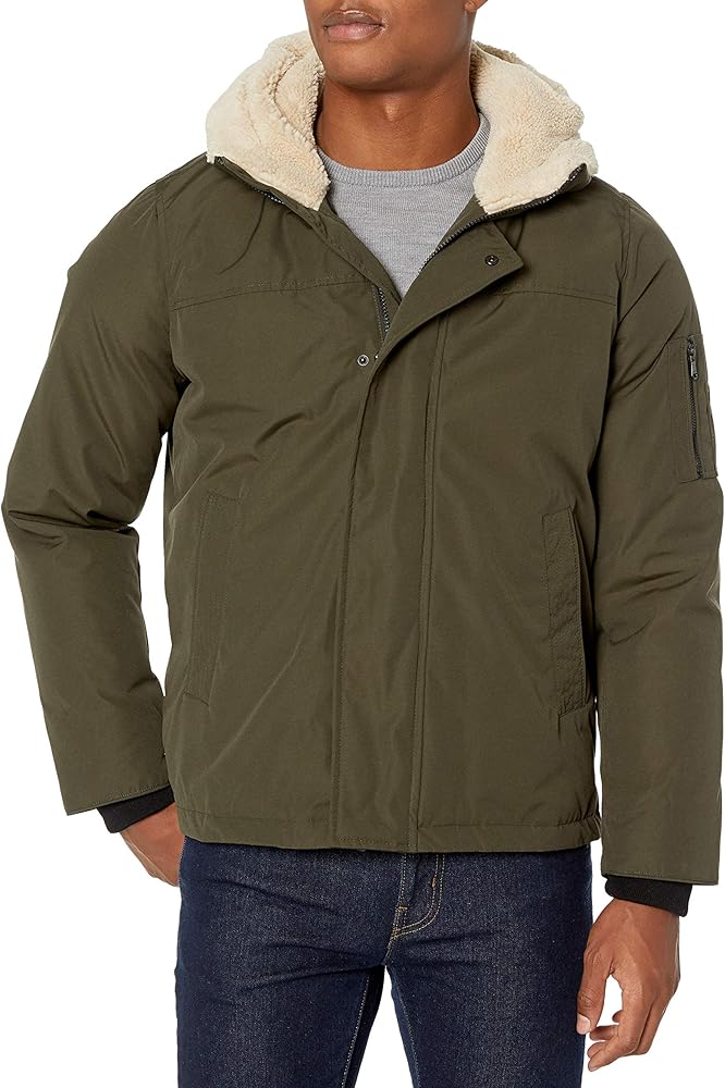 IZOD Men's Ultra Warm Hipster Jacket with Sherpa Trim