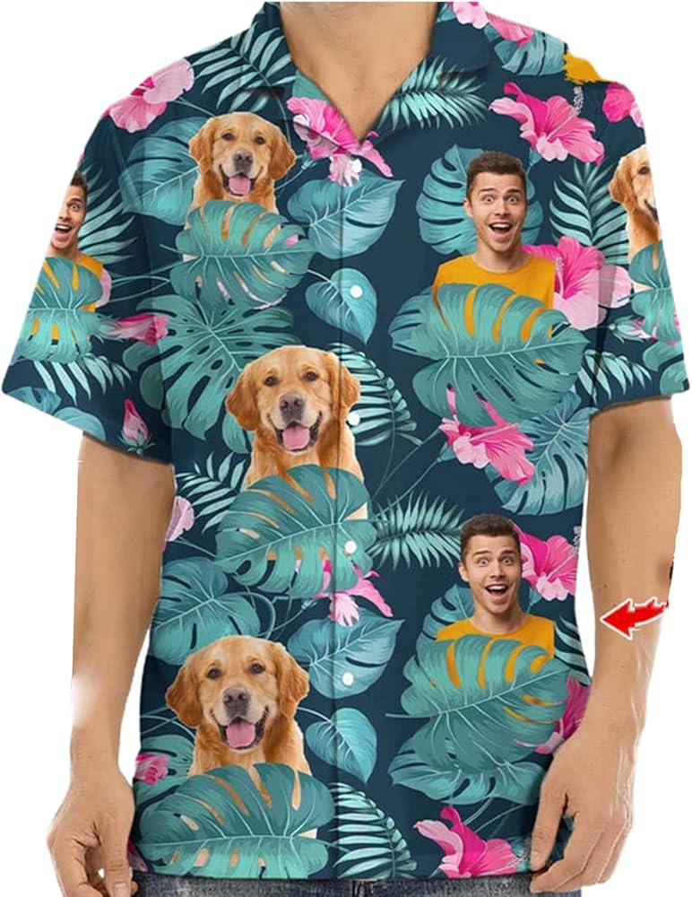 Nazenti Personalized Hawaiian Shirt - Custom Face Shirt, Hawaiian Picture Shirts, Funny Hawaiian T-Shirt for Men Women, Dog Face Shirts, Shirt with Photo, Face Palm Shirt, Vacation Clothes A10