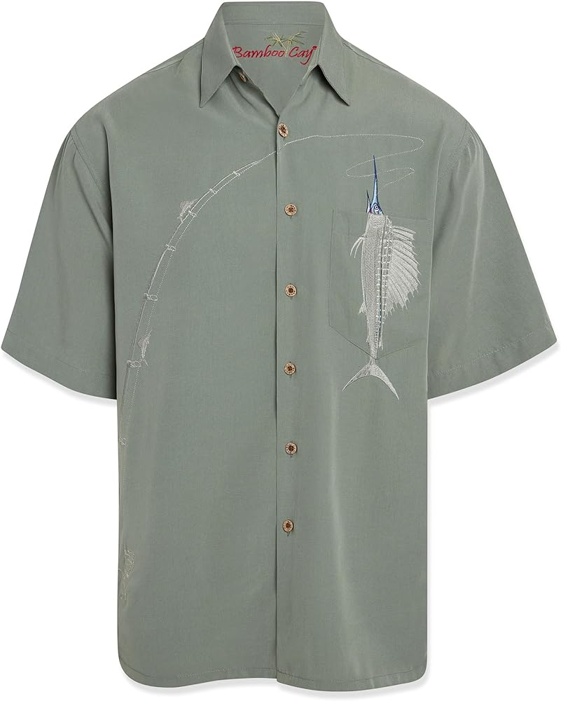 Bamboo Cay Men's Casual Shake The Hook Embroidered Button-Up Shirt