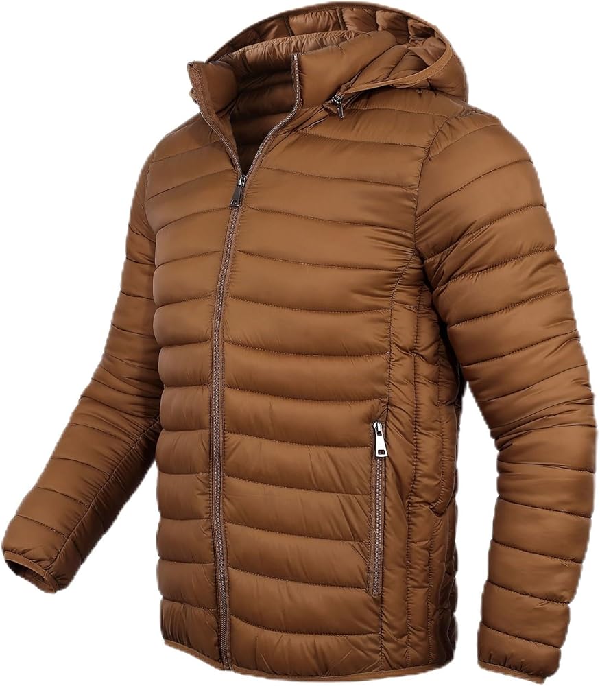 Men's Lightweight Puffer Jacket Down Packable Jacket Winter Coat with Hood