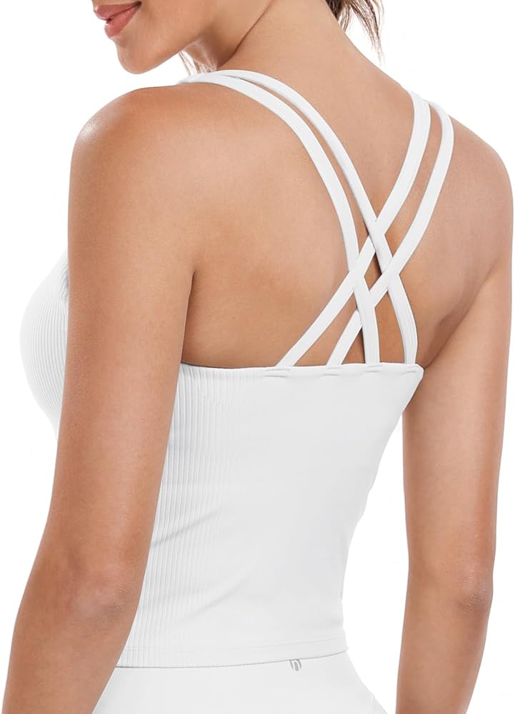 HeyNuts Zeal Bras Longline Ribbed Medium Support Sports Bras, Crisscross Back Tank Tops with Removable Pads B-D Cups