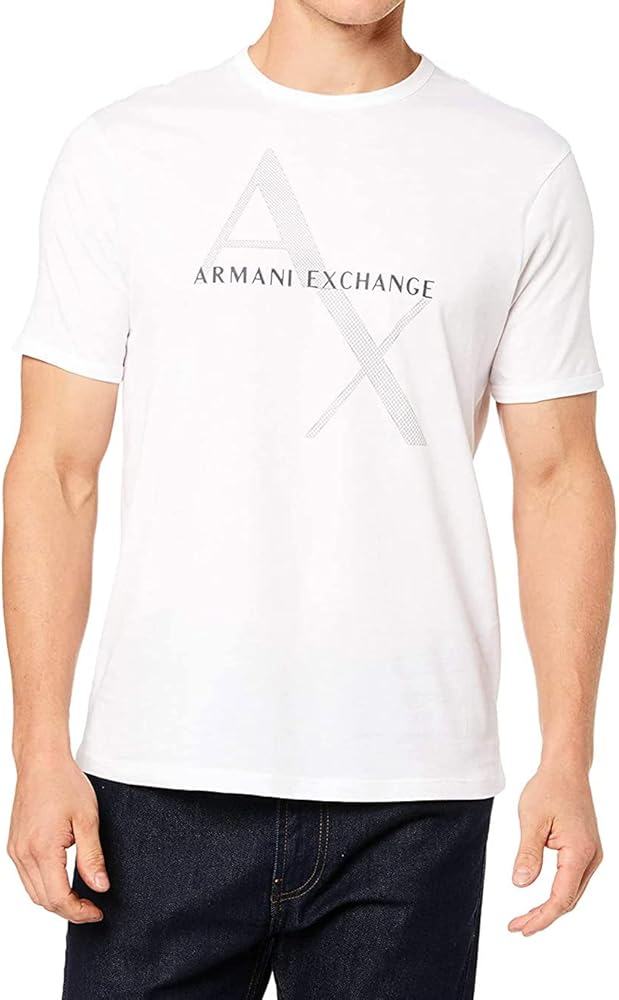 A|X ARMANI EXCHANGE mens Crew Neck Logo Tee T Shirt, Quilted Logo White, Small US