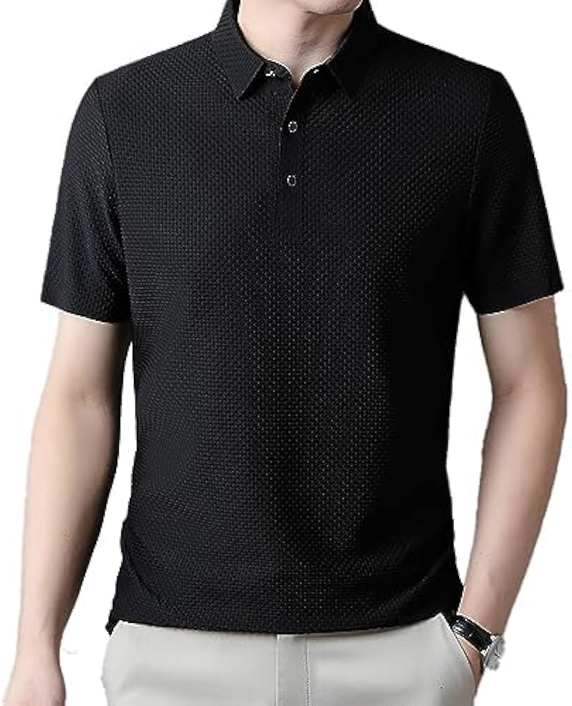 Prestigio Mesh T-Shirt, Polo Shirts for Men, Prestigio Wrinkle-Free Textured Slim Fit Polo Shirt