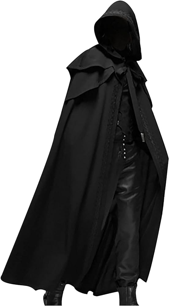 Halloween Cloak for Men Casual Party Retro Gothic Solid Long Coat Stage Outfit Top Hooded Adult Vampires Cape