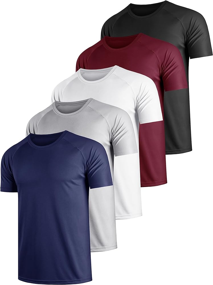 5 Pack Men's Mesh Dry Fit Moisture Wicking Quick Dry Tech Performance Shirts Workout Gym Short Sleeve