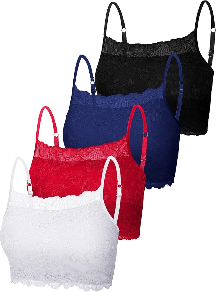 4 Pieces Women's Lace Cami Stretch Lace Half Cami Breathable Lace Bralette Top for Women Girls