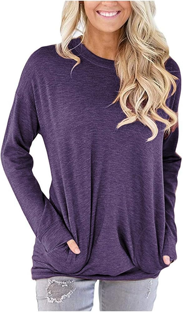 onlypuff Womens Pocket Shirts Pullover Sweatshirt Loose Fit