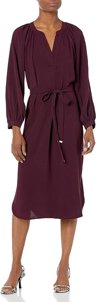 Tommy Hilfiger Women's Midi Woven Long Sleeve V-neck Dress