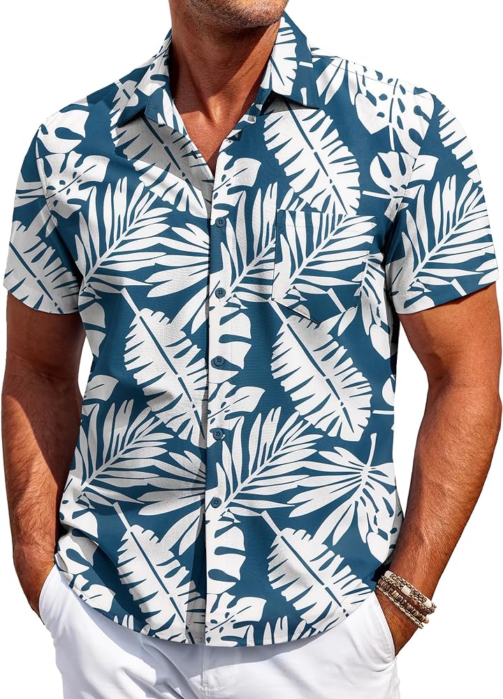 COOFANDY Mens Hawaiian Shirt Short Sleeve Button Down Shirt Tropical Summer Beach Shirt