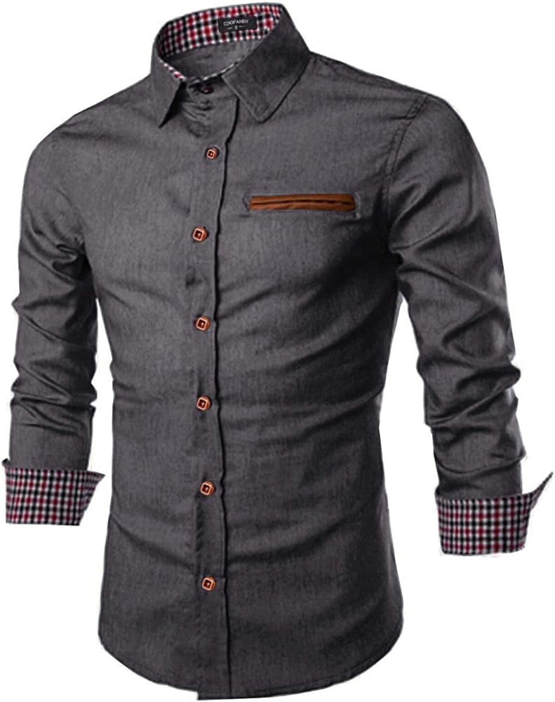 COOFANDY Men's Casual Dress Shirt Button Down Shirts Long-Sleeve Denim Work Shirt