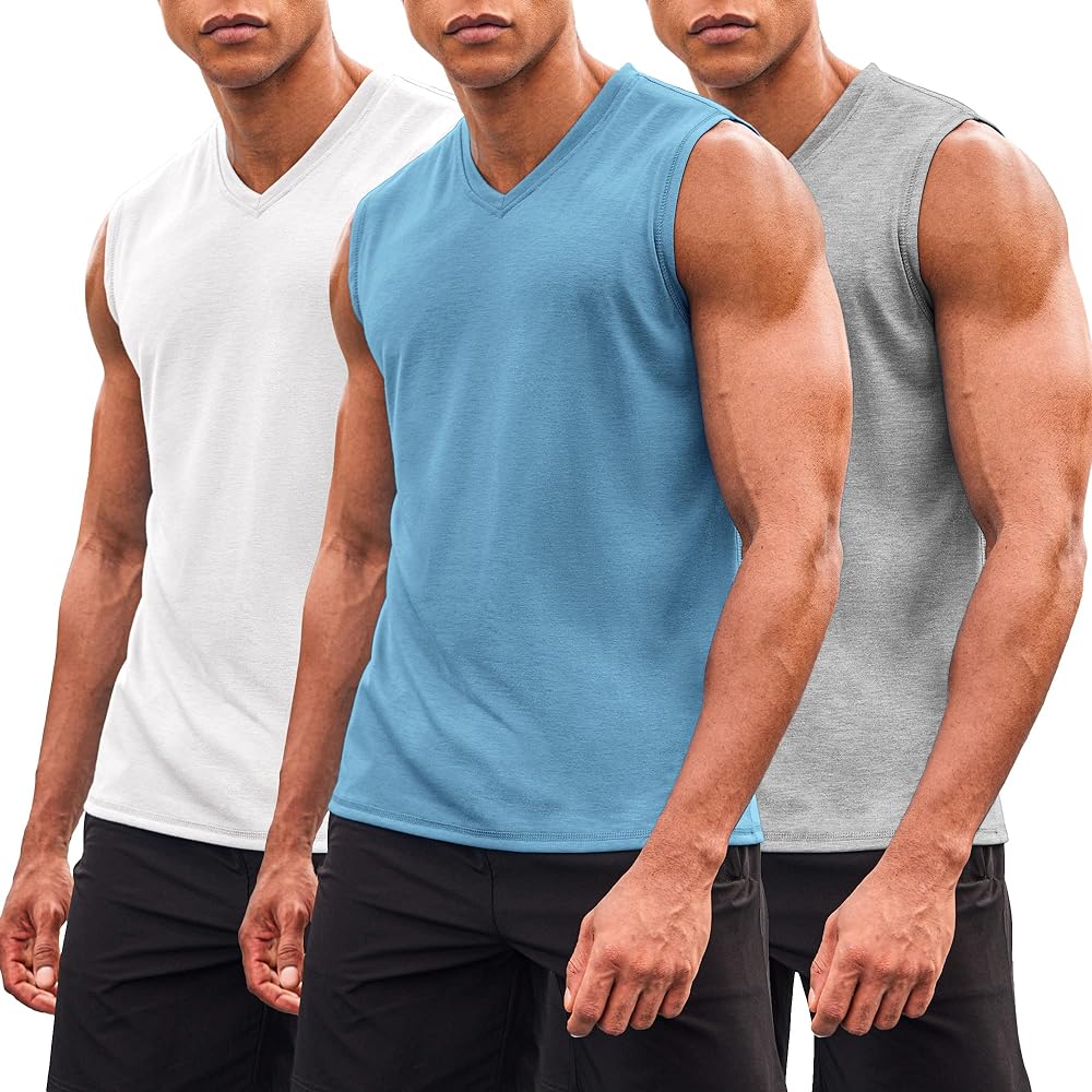 COOFANDY Men's 3 Pack Workout Tank Tops Gym Sleeveless Shirts V Neck Bodybuilding Muscle Tee Shirt