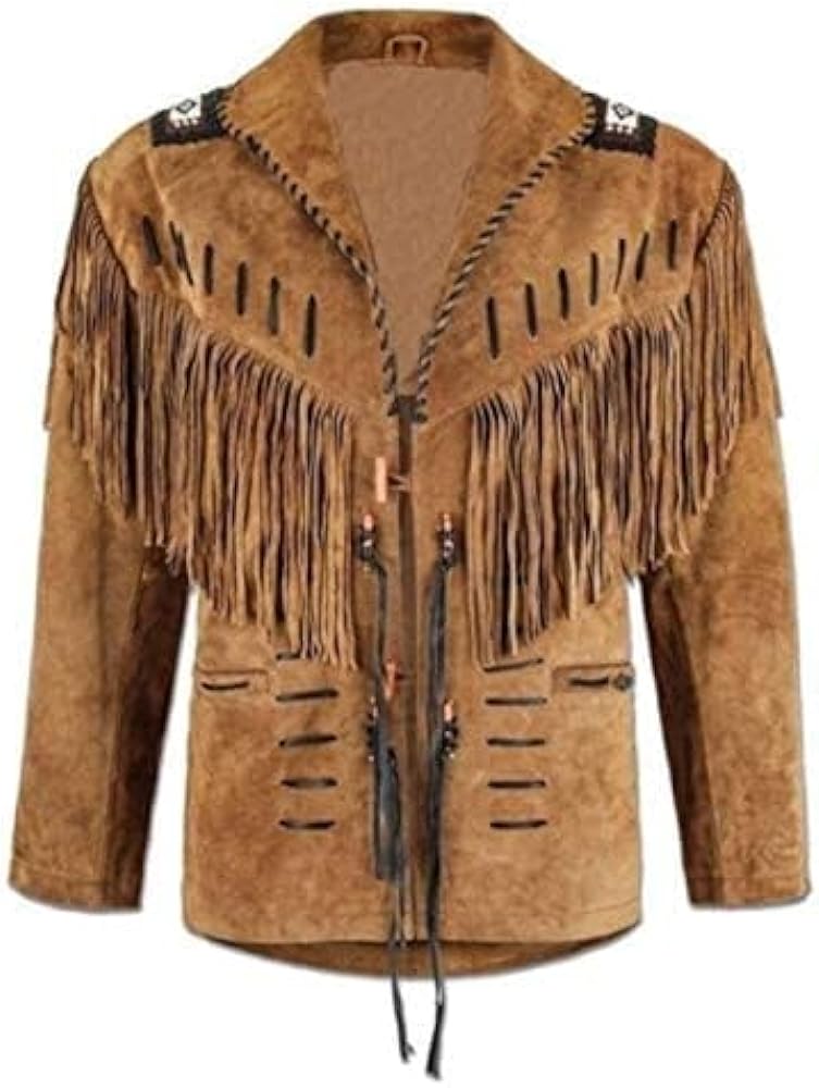 100% Real Suede Western Style Leather Jacket for Sale Native American Coat Fringe