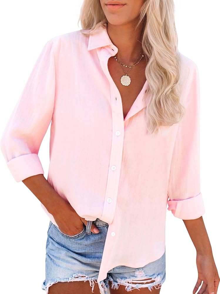 siliteelon Button Down Shirts for Women Dress Shirts Long Sleeve Wrinkle-Free Blouse Casual Solid Office Work Tunic Top