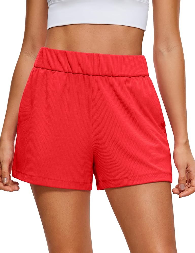 CRZ YOGA Comfy Ribbed Sweat Shorts for Women High Waisted Lyocell Casual Lounge Jersey Athletic Shorts with Pockets